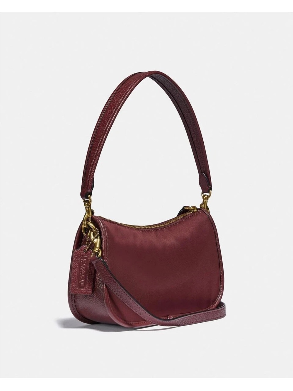 Coach Burgundy Nylon Swinger Bag with Gold Hardware